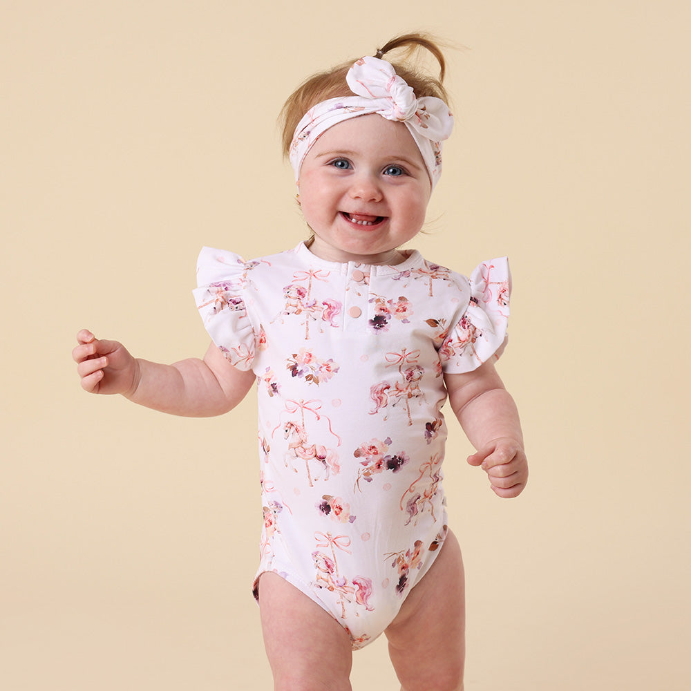 Carousel Short Sleeve Organic Bodysuit with Frill - View 3