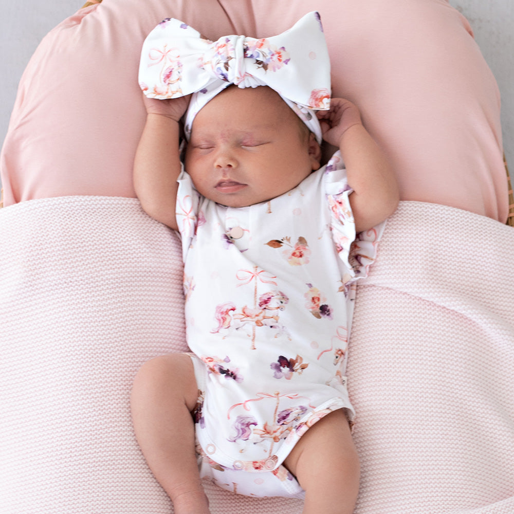 Carousel Short Sleeve Organic Bodysuit with Frill - View 1