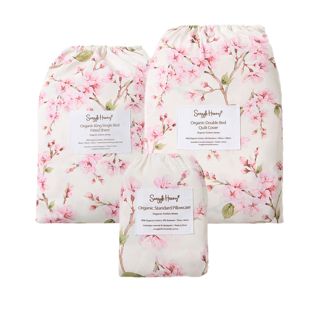 Bundle - Cherry Blossom King Single Bedding - 1 x Sheet + 1 x Quilt Cover + 1 x Pillowcase - View 1