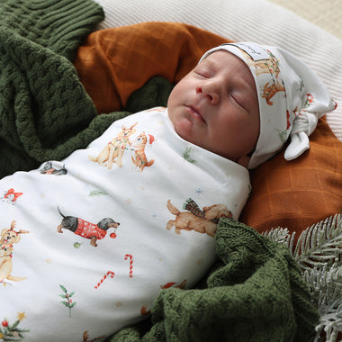 Christmas Pups Organic Jersey Wrap & Beanie Set | Snuggle Hunny