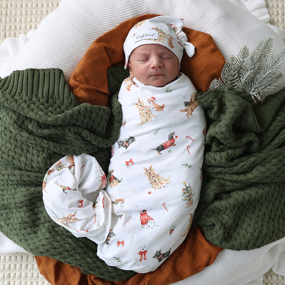 Christmas Pups Organic Jersey Wrap & Beanie Set - View 5