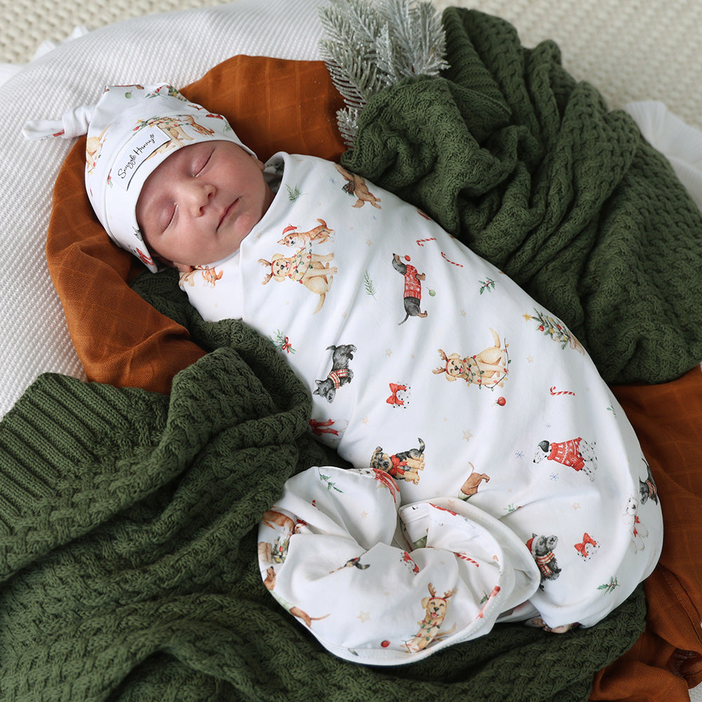Christmas Pups Organic Jersey Wrap & Beanie Set - View 3
