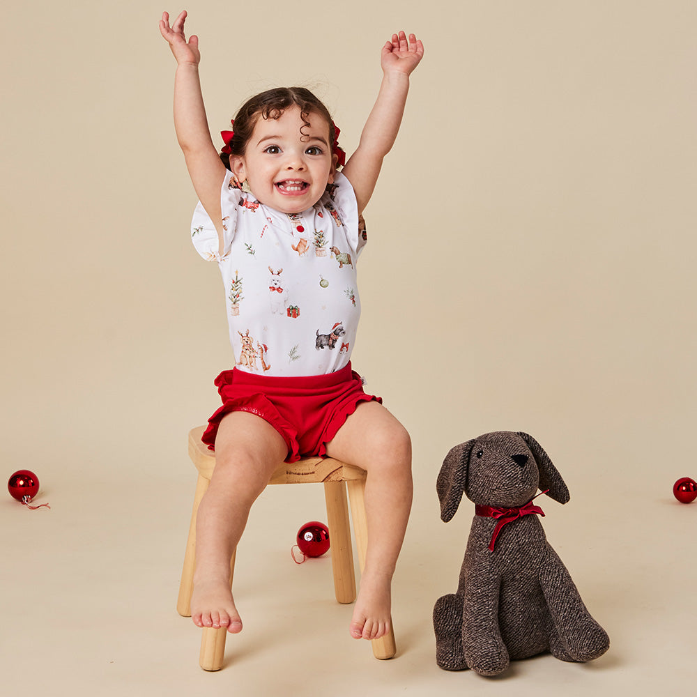 Christmas Pups Short Sleeve Organic Bodysuit with Frill - View 12