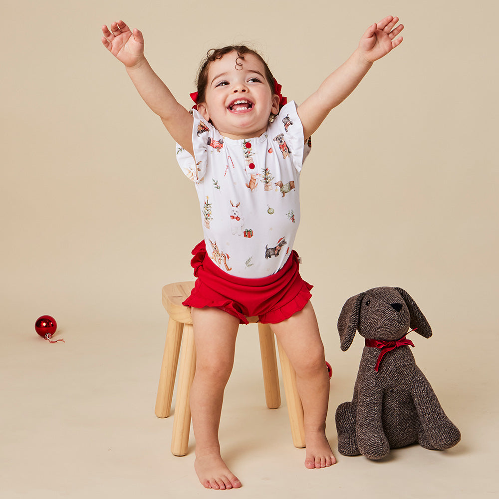 Christmas Pups Short Sleeve Organic Bodysuit with Frill - View 5