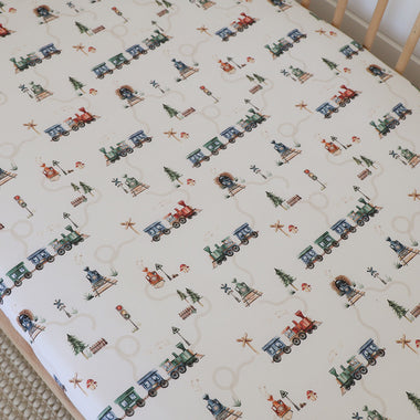 Trains Organic Fitted Cot Sheet | Snuggle Hunny