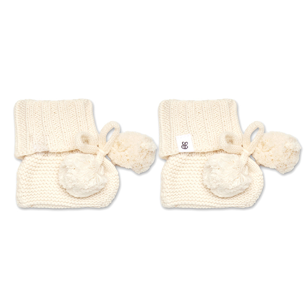 Cream Organic Cotton Knit Booties - View 2