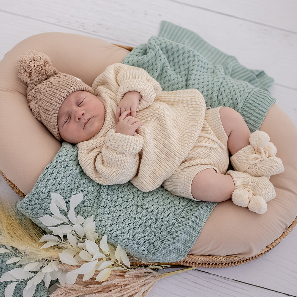 Cream Organic Cotton Knit Booties - View 3