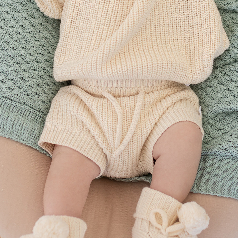 Cream Organic Cotton Knit Shorts - View 5
