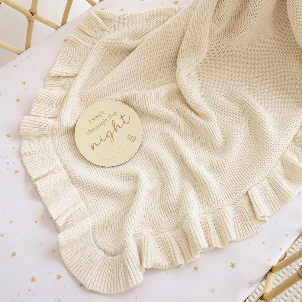 Cream Ruffle Knit Organic Baby Blanket - View 4