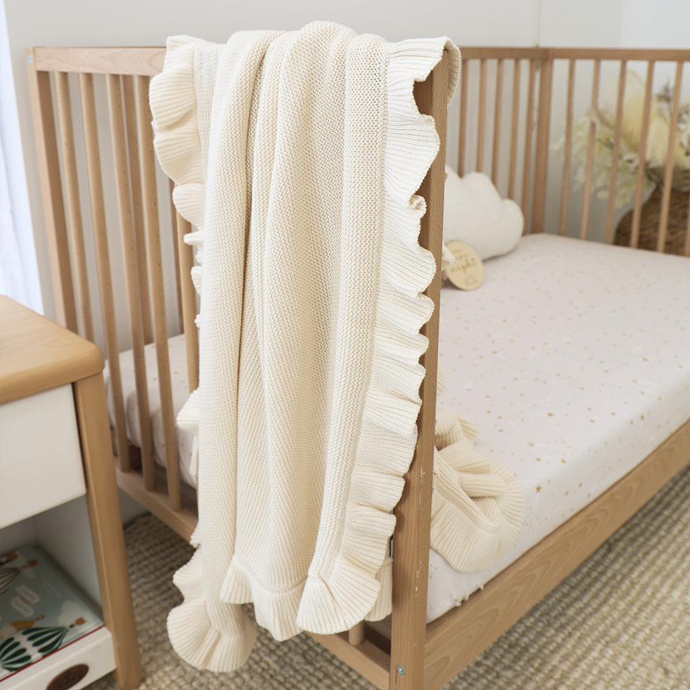 Cream Ruffle Knit Organic Baby Blanket - View 5