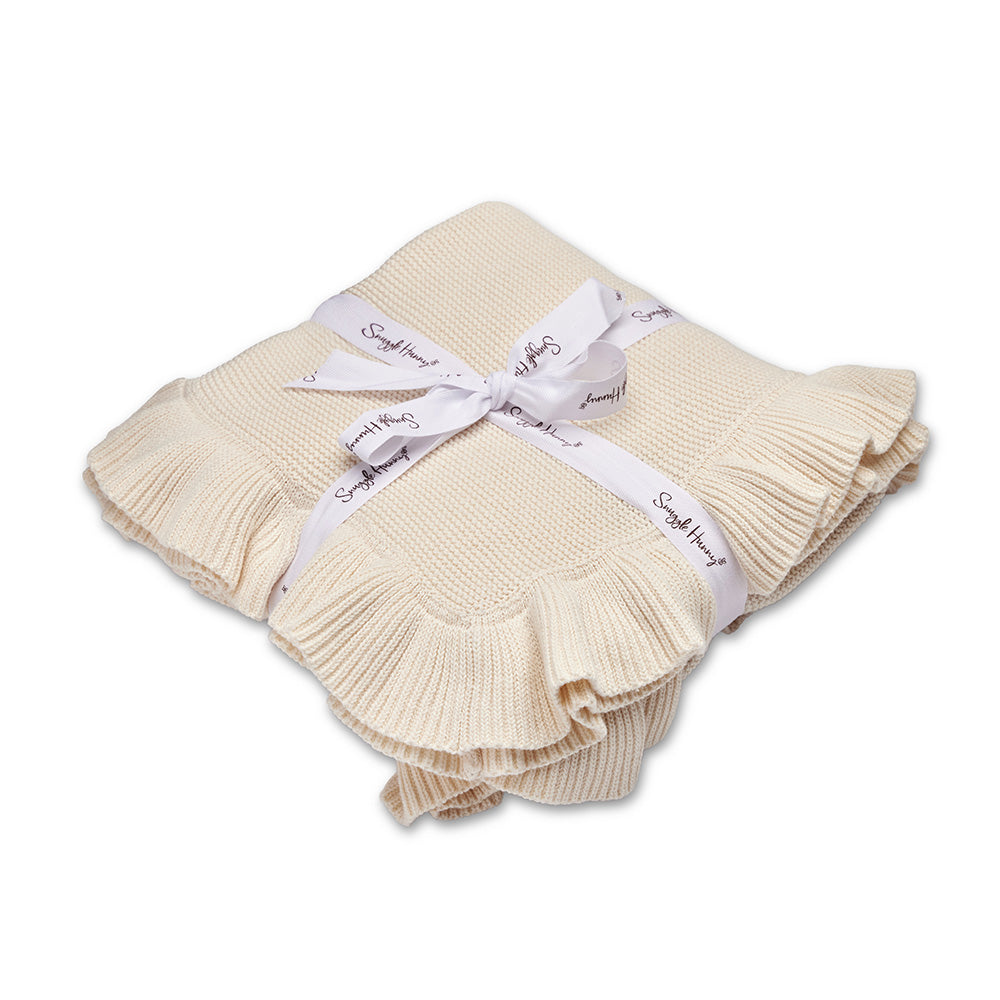 Cream Ruffle Knit Organic Baby Blanket - View 2