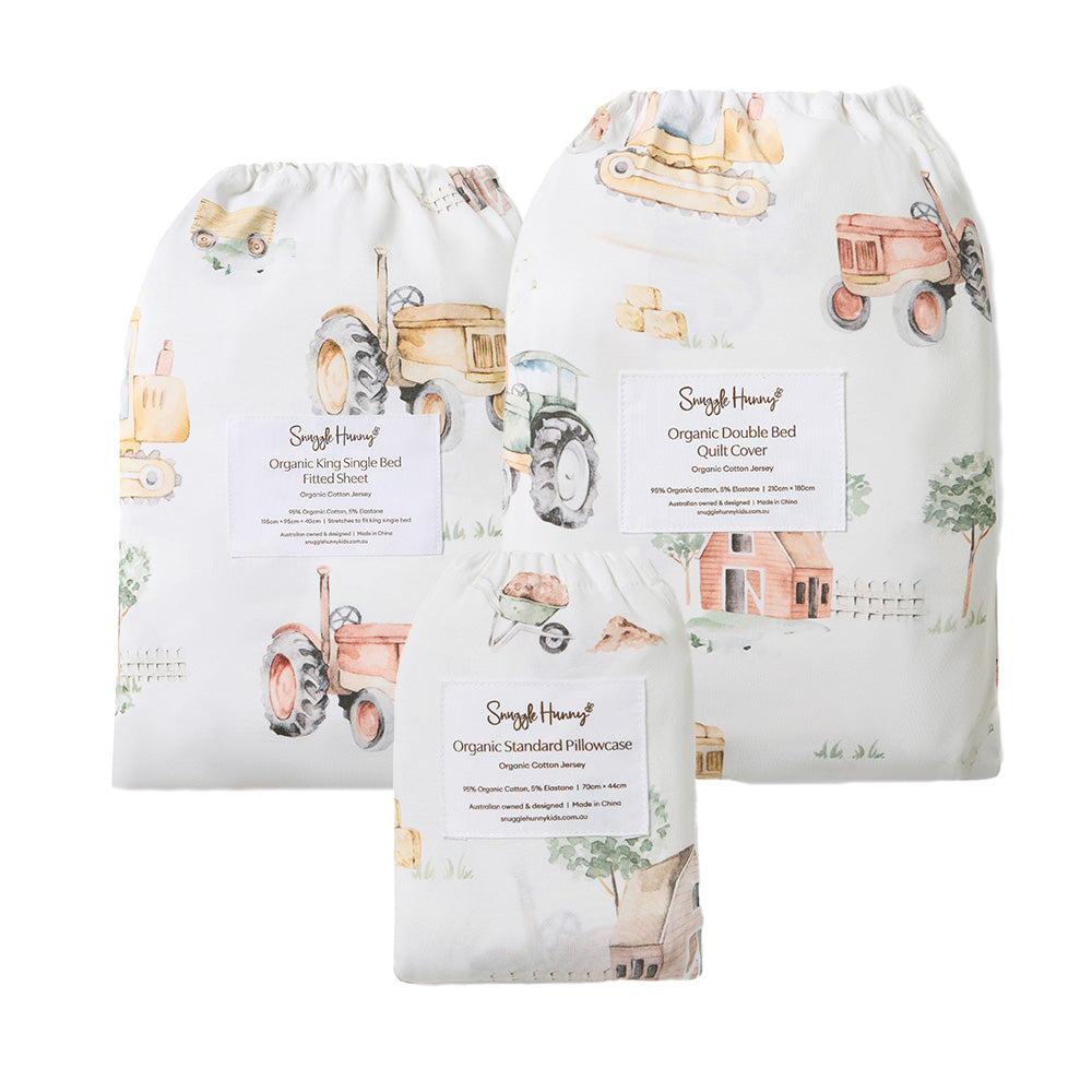 Bundle - Diggers & Tractors King Single Bedding - 1 x Sheet + 1 x Quilt Cover + 1 x Pillowcase - View 1
