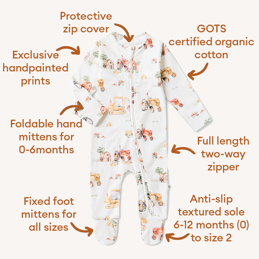Diggers & Tractors Organic Snuggle Sleepsuit Zip Footie - View 4