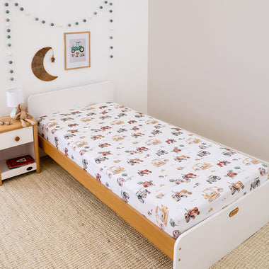 Diggers & Tractors Organic Cotton Fitted Sheet | Snuggle Hunny