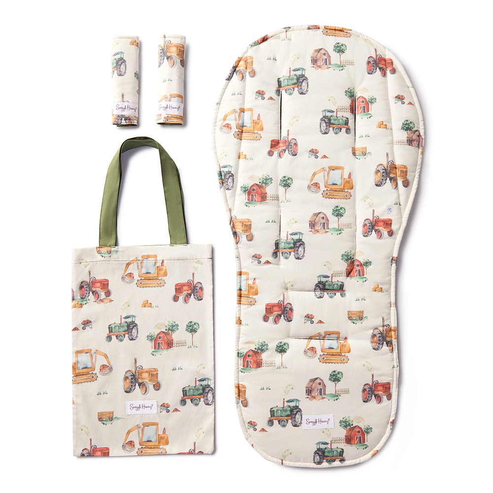 Bundle - Diggers & Tractors Pram Liner & Strap Cover Set - View 1