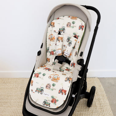 Diggers & Tractors Reversible Pram Liner & Strap Cover Set | Snuggle Hunny