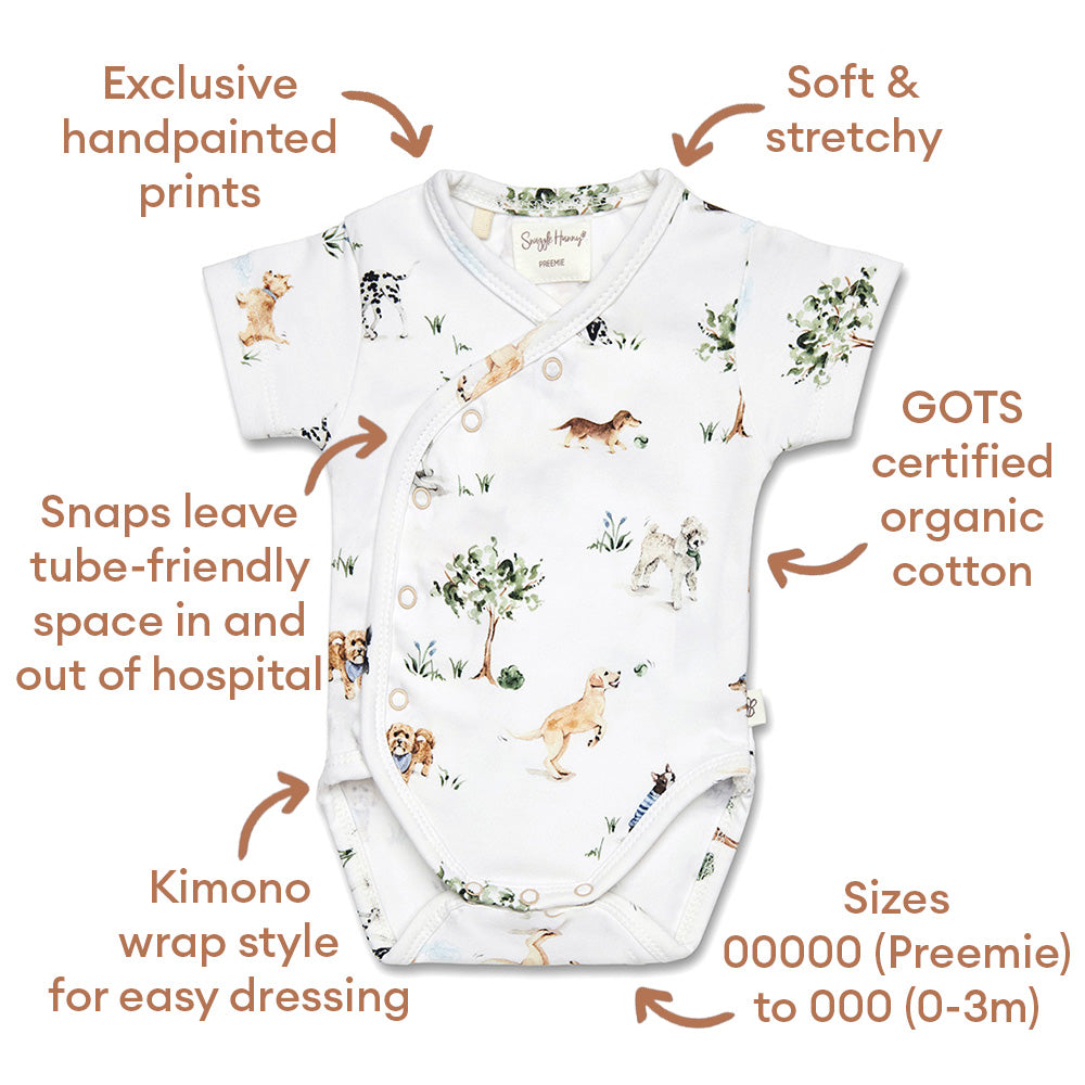 Dog Park Short Sleeve Organic Kimono Bodysuit - View 6