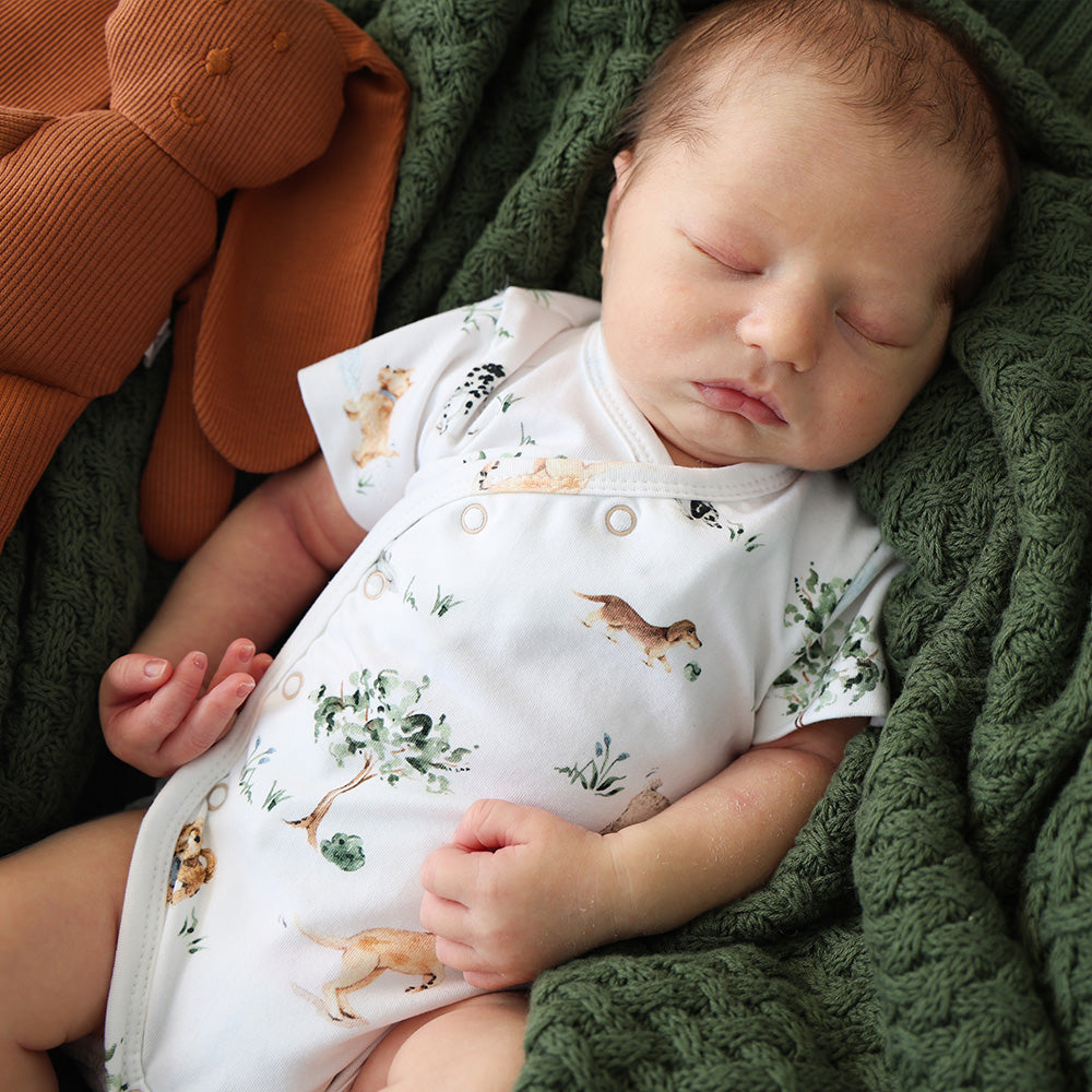 Dog Park Short Sleeve Organic Kimono Bodysuit - View 5
