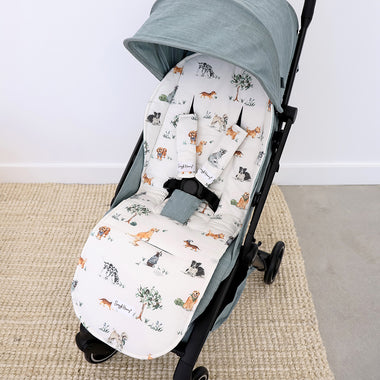 Dog Park Reversible Pram Liner & Strap Cover Set | Snuggle Hunny