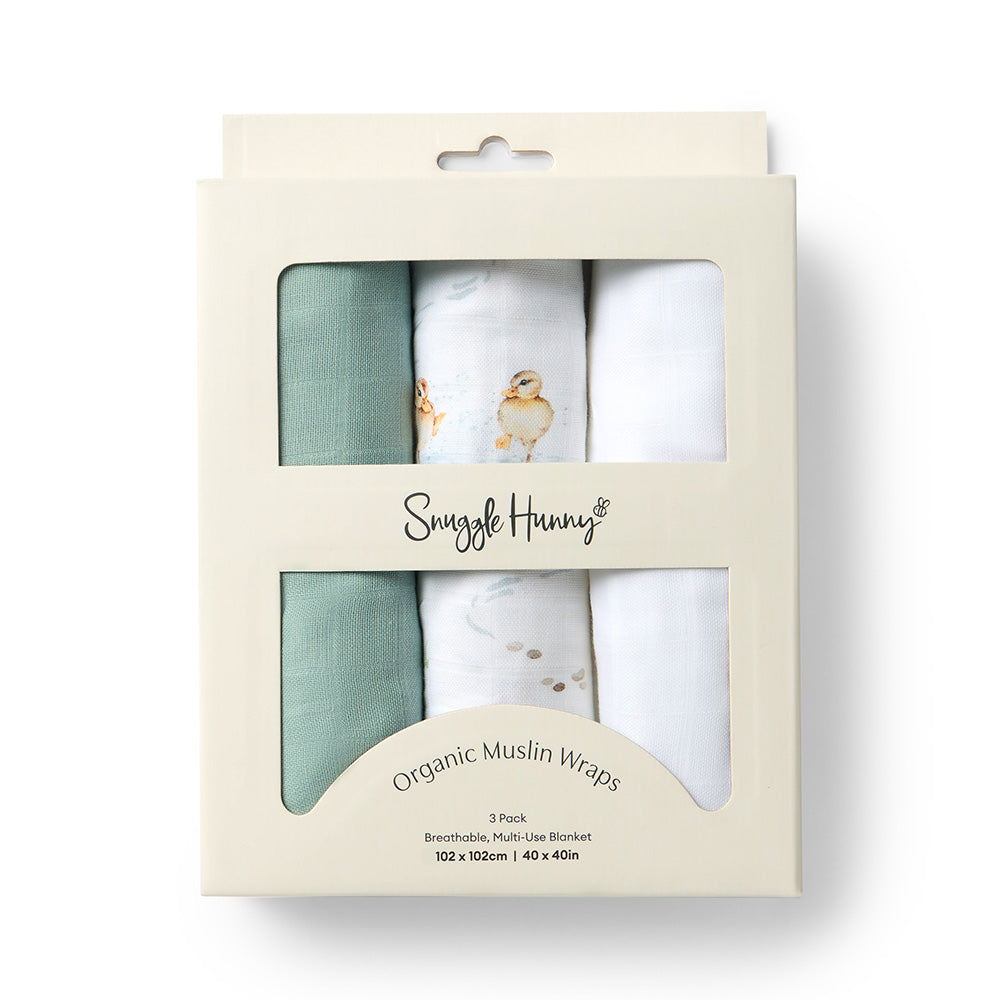 Large Organic Muslin Wraps 3 Pack - Duck Pond/Sage/Milk - View 1