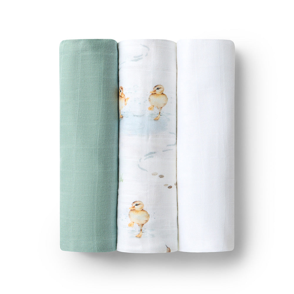 Large Organic Muslin Wraps 3 Pack - Duck Pond/Sage/Milk - View 2