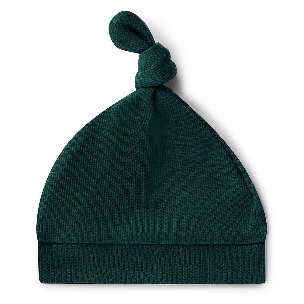 Emerald Ribbed Organic Knotted Beanie - View 5
