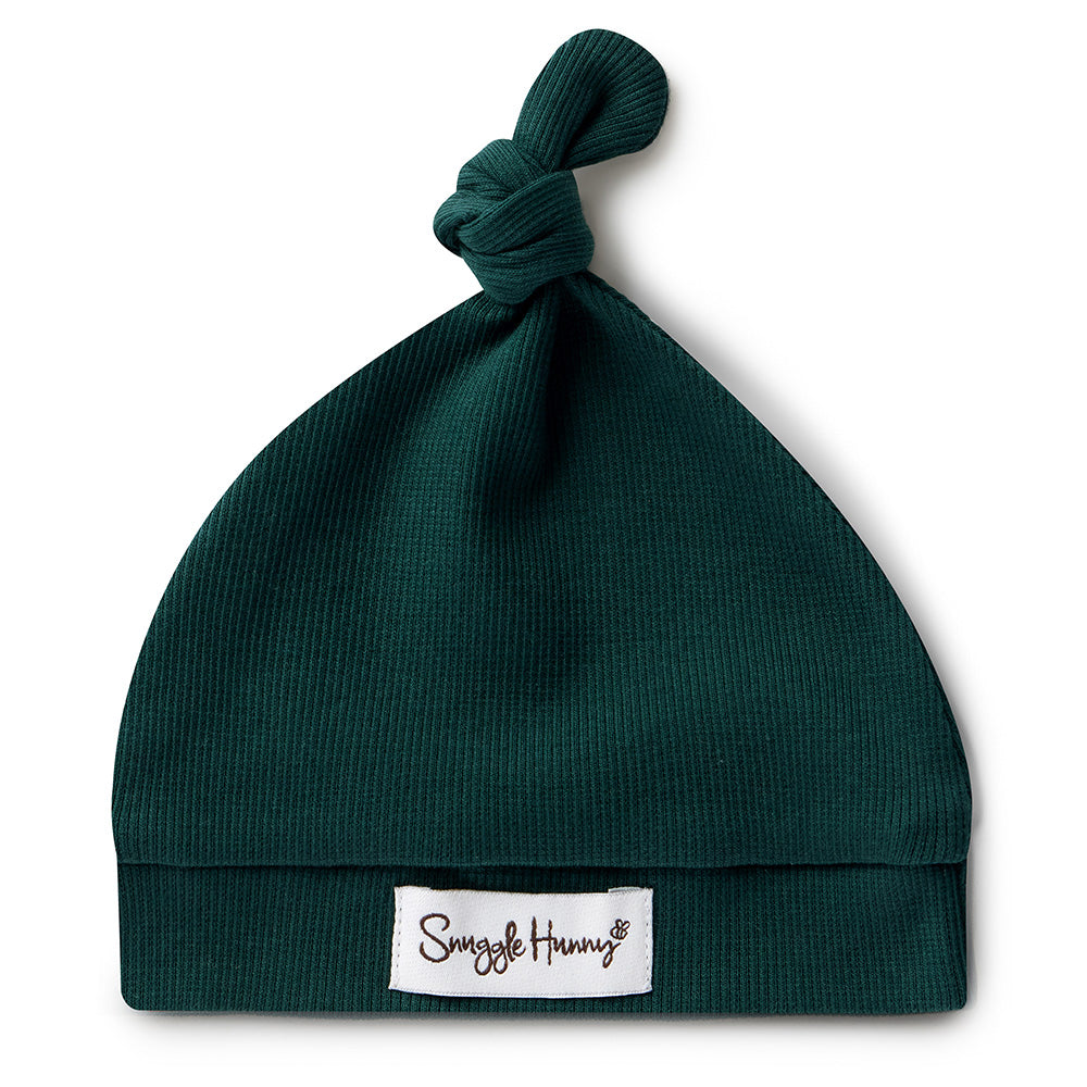 Emerald Ribbed Organic Knotted Beanie - View 2