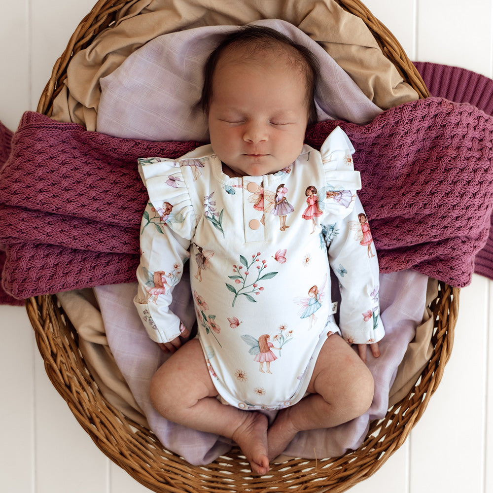 Fairy Garden Long Sleeve Organic Bodysuit with Frill - View 9