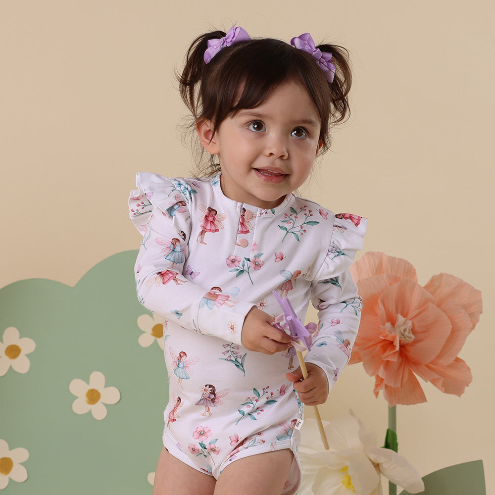 Fairy Garden Long Sleeve Organic Bodysuit with Frill - View 4