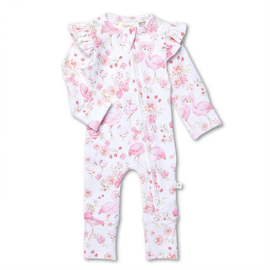 Flamingos Organic Snugglesuit Convertible Romper with Frill | Snuggle Hunny