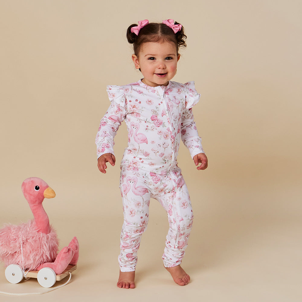 Flamingos Organic Snugglesuit Convertible Romper with Frill - View 11