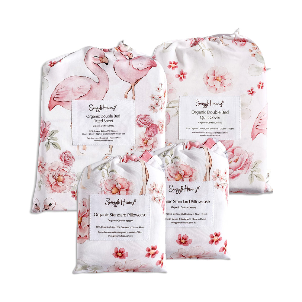 Bundle - Flamingos Double Bedding - 1 x Sheet + 1 x Quilt Cover + 2 x Pillowcases - View 1