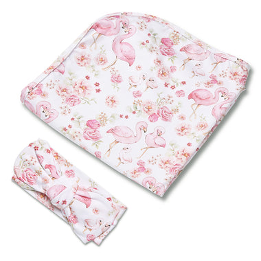 Flamingos Organic Jersey Wrap & Topknot Set | Snuggle Hunny