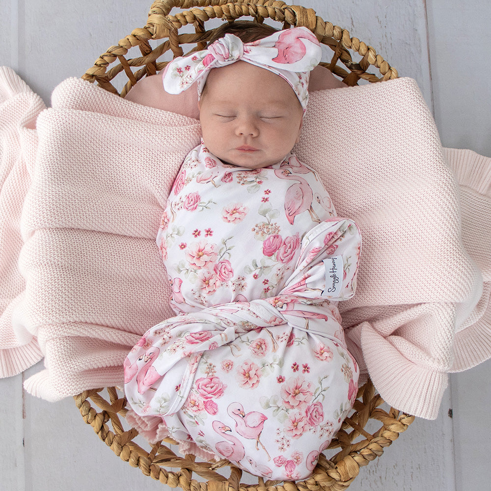 Flamingos Organic Jersey Wrap & Topknot Set - View 5