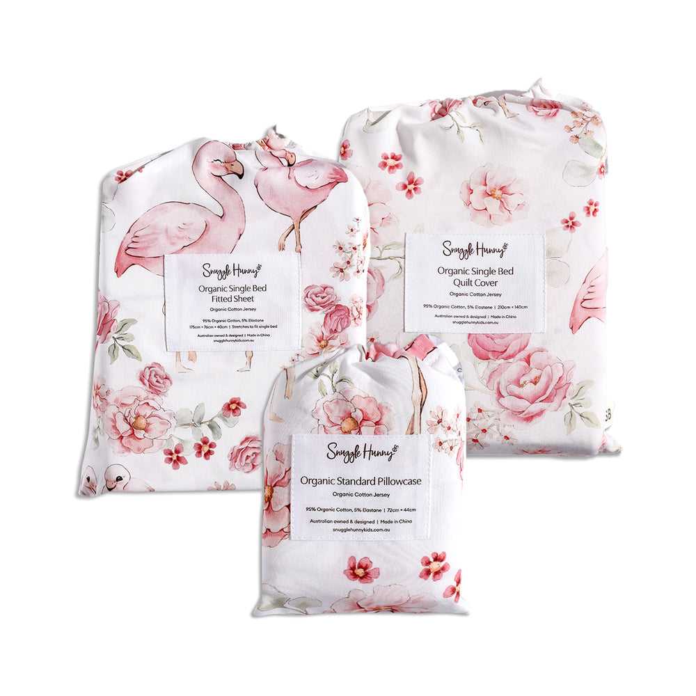 Bundle - Flamingos Single Bedding - 1 x Sheet + 1 x Quilt Cover + 1 x Pillowcase - View 1