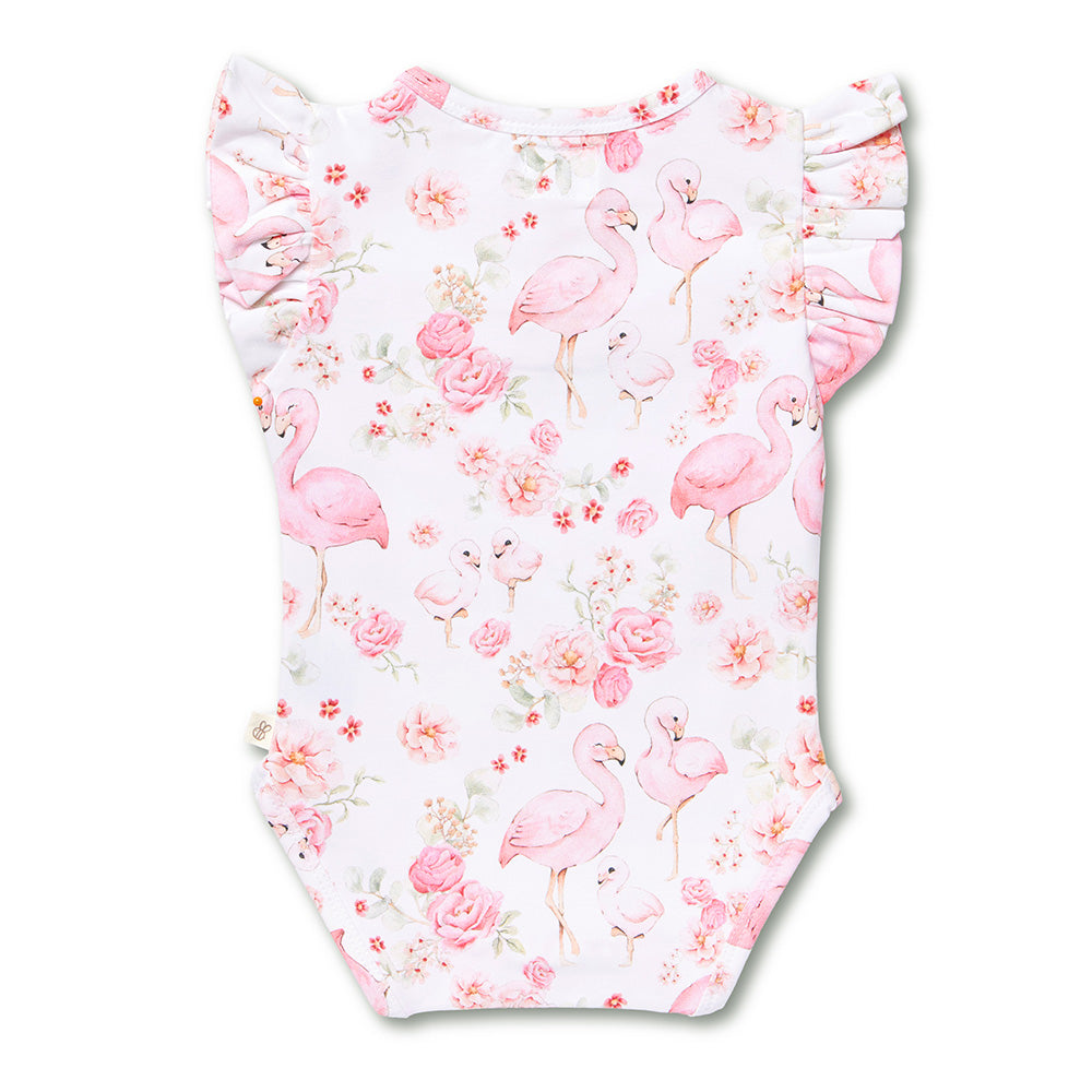 Flamingos Short Sleeve Organic Bodysuit with Frill - View 8