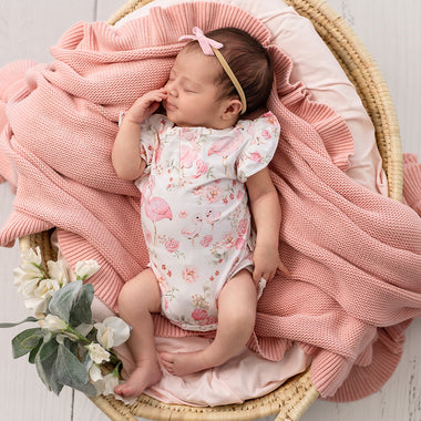 Flamingos Short Sleeve Organic Bodysuit with Frill | Snuggle Hunny