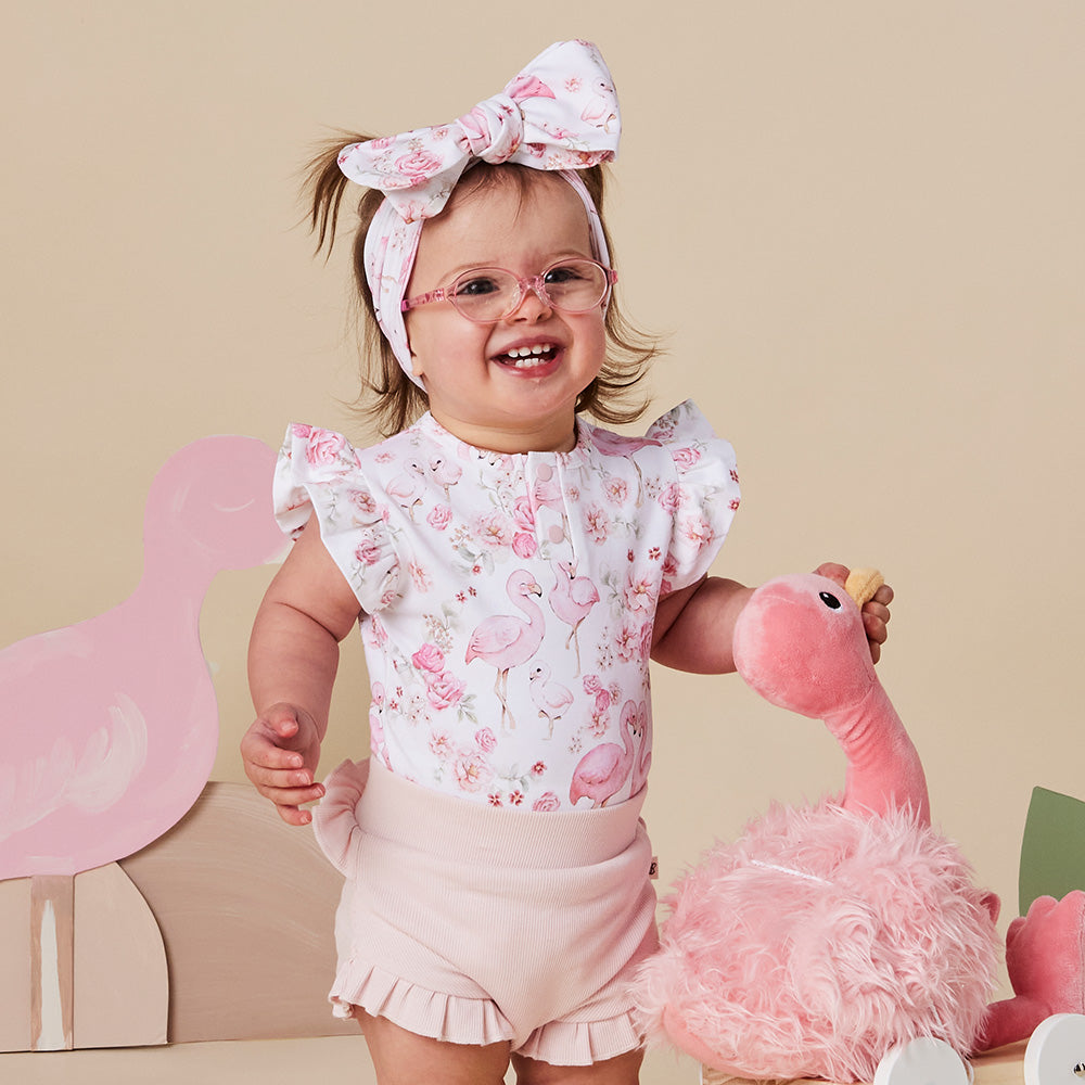 Flamingos Short Sleeve Organic Bodysuit with Frill - View 10