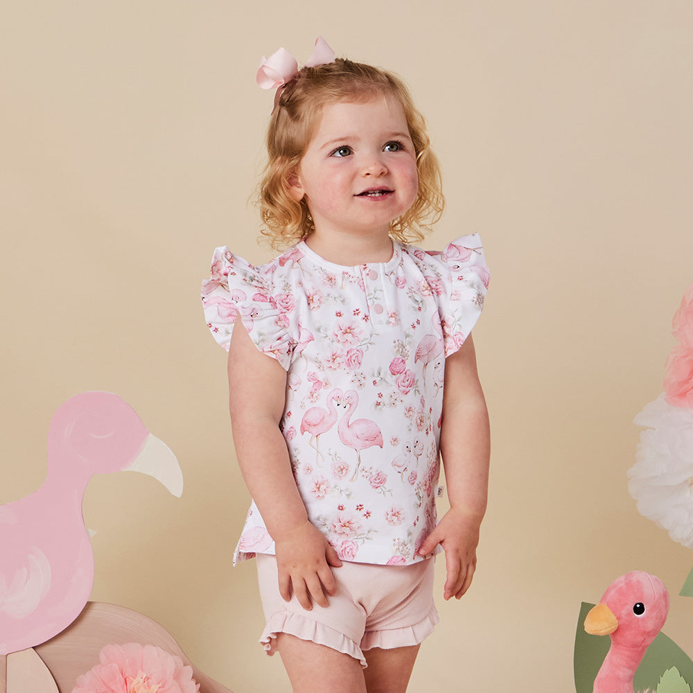 Flamingos Organic Short Sleeve Top with Frill - View 8