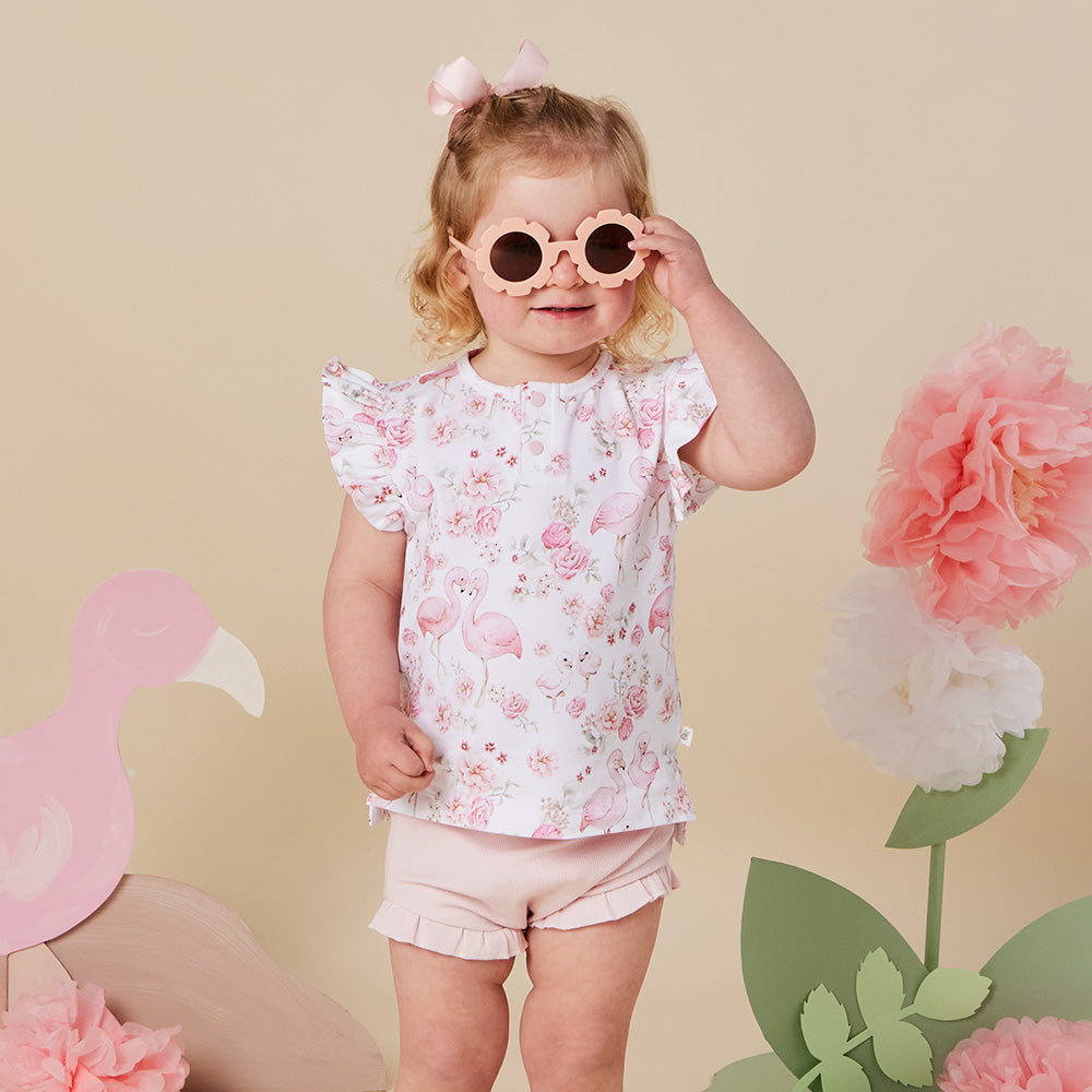 Flamingos Organic Short Sleeve Top with Frill - View 1