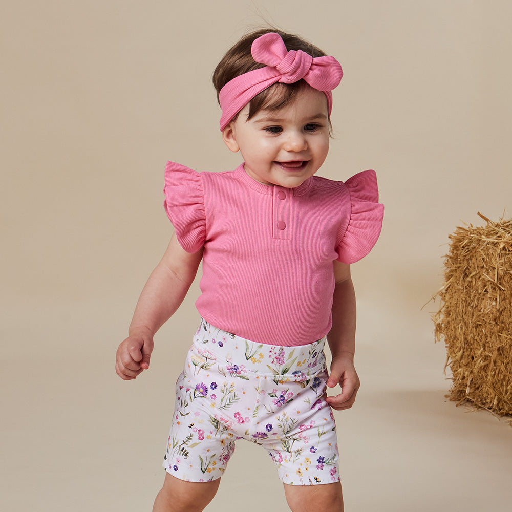 Candy Rib Short Sleeve Organic Bodysuit with Frill - View 6