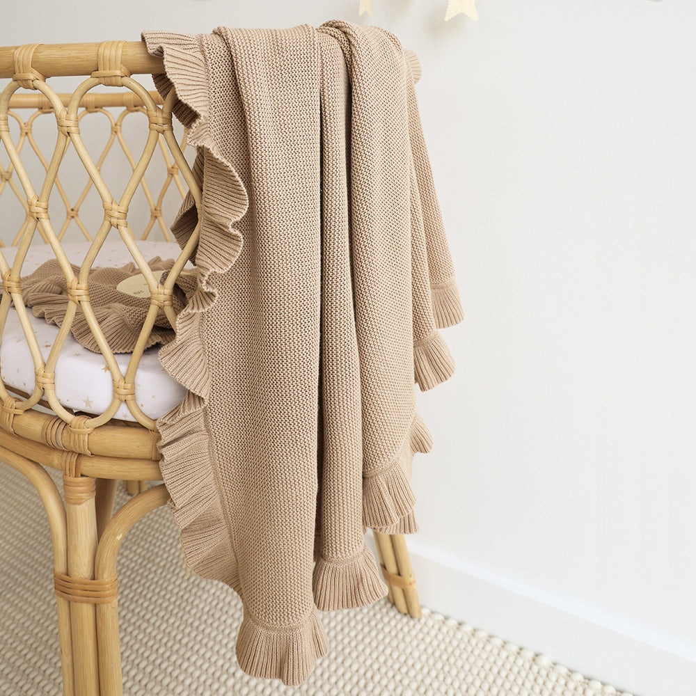 Hazelnut Ruffle Knit Organic Baby Blanket - View 1
