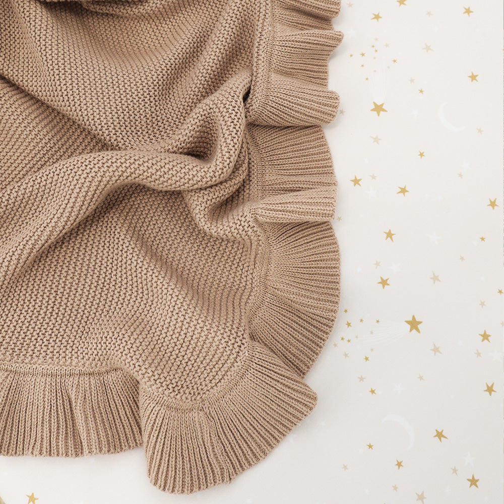 Hazelnut Ruffle Knit Organic Baby Blanket - View 3