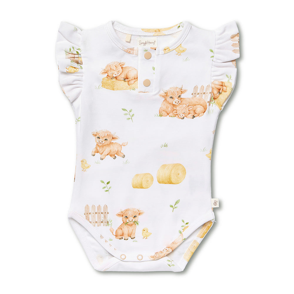 Highland Cows Short Sleeve Organic Bodysuit with Frill - View 2