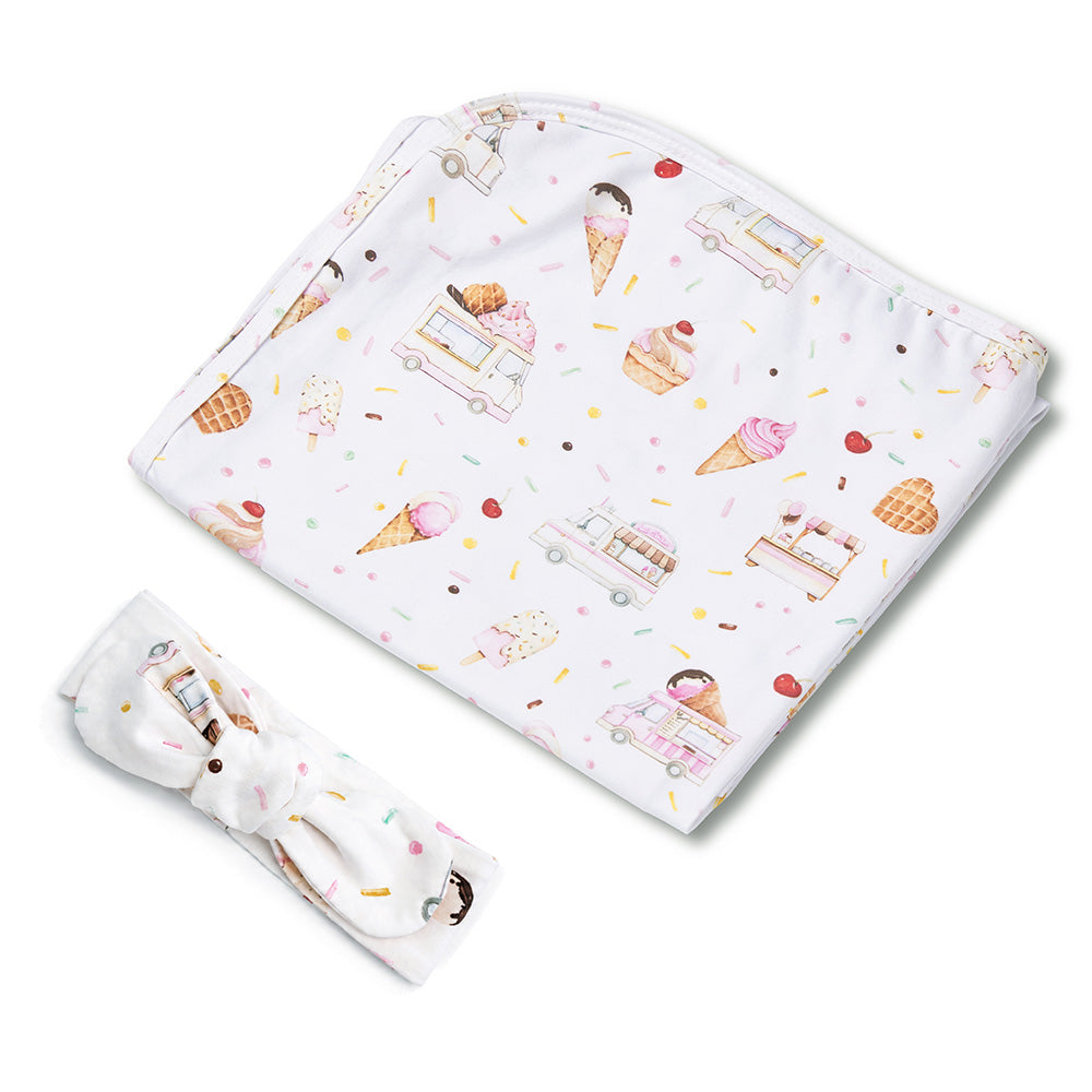 Ice Creams Organic Jersey Wrap & Topknot Set - View 2