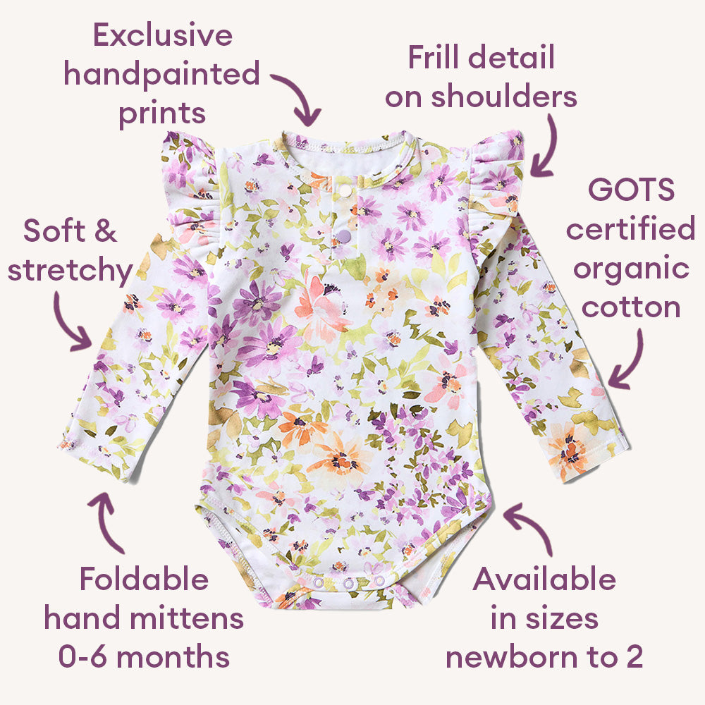 Isla Long Sleeve Organic Bodysuit with Frill - View 4