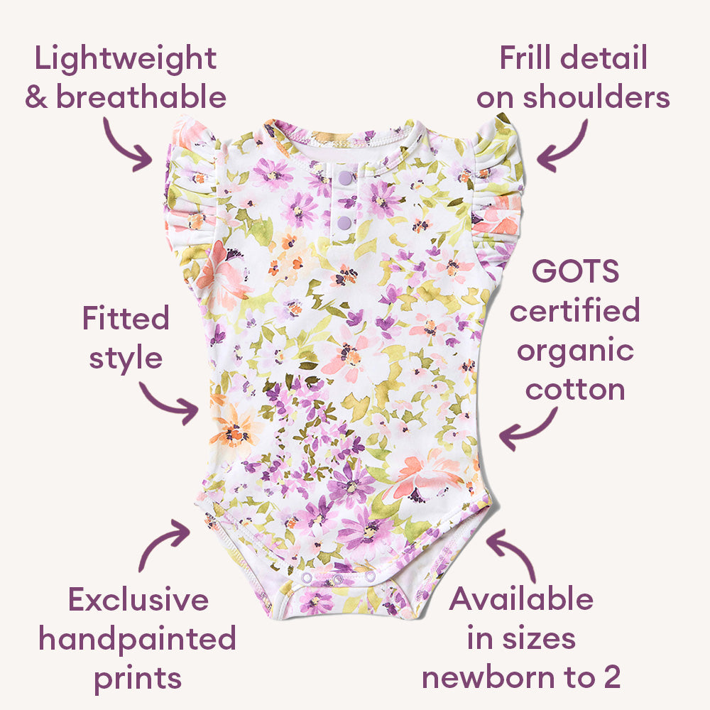 Isla Short Sleeve Organic Bodysuit with Frill - View 4