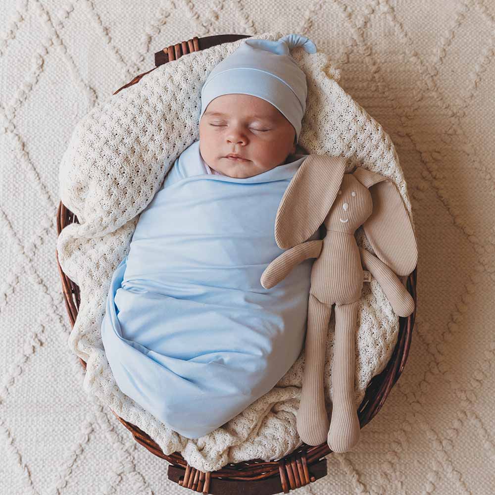 Baby Blue Organic Jersey Wrap & Beanie Set - View 1