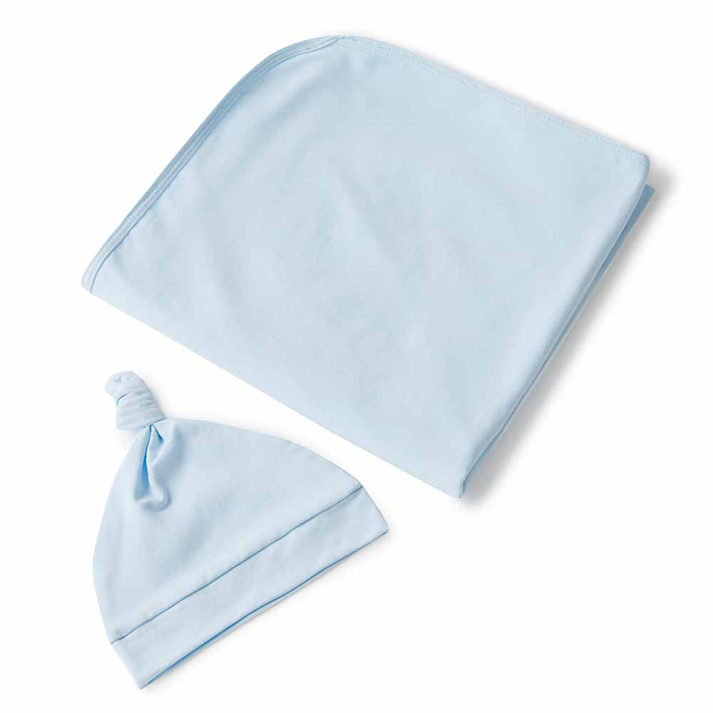 Baby Blue Organic Jersey Wrap & Beanie Set - View 2