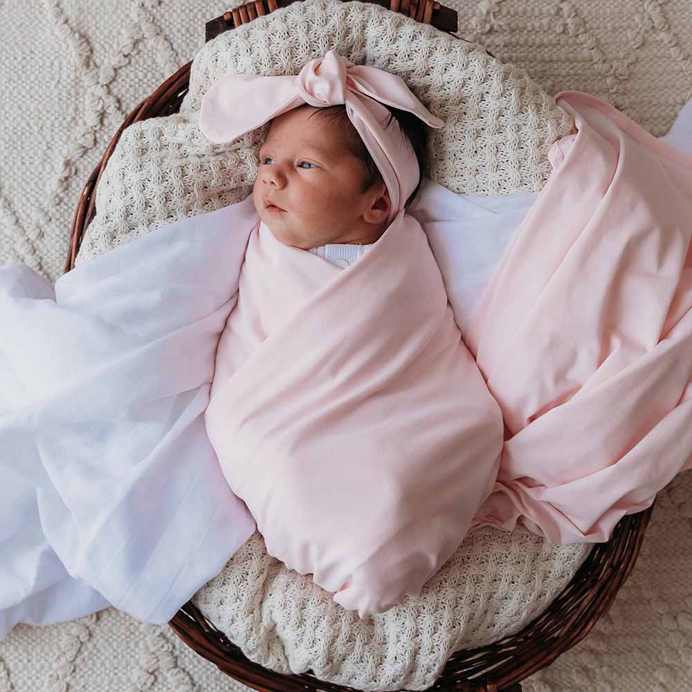 Baby Pink Organic Jersey Wrap & Topknot Set - View 7